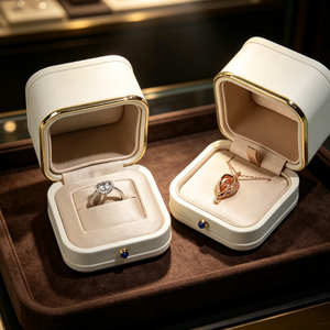 Boîte à bijoux carrée moderne en cuir PU avec doublure en soie, emballage personnalisé avec logo pour bagues et colliers, rangement de luxe - Product Image 2
