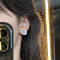 925 Silber Jade Chalcedon Vierblättrige Blumen-Ohrstecker Nischendesign Modisch Zart Schick Trendy Vielseitig Damen-Ohrringe