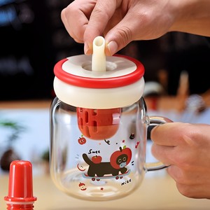 Venta al por mayor de dibujos animados <span class=keywords><strong>Anime</strong></span> Cute Cups botella de agua de viaje 20oz vaso de agua de vidrio con pajita y fruta té compartimento 600ml - Product Image 5