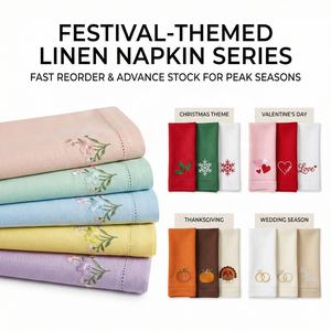 Serviette en coton et lin brodée sur mesure, délavée, avec ourlet festonné et monogramme, 20"x20", vente en gros pour mariage, fête, banquet, événement - Product Image 4