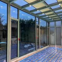 Kit de véranda extérieure à double vitrage, structure en alliage d'aluminium vert, toit plat, serre polygonale pour hôtel et jardin