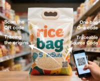 Sac à riz durable en plastique laminé de qualité alimentaire, résistant à l'humidité, avec poignée |   Pochette à fond carré avec logo personnalisé imprimé