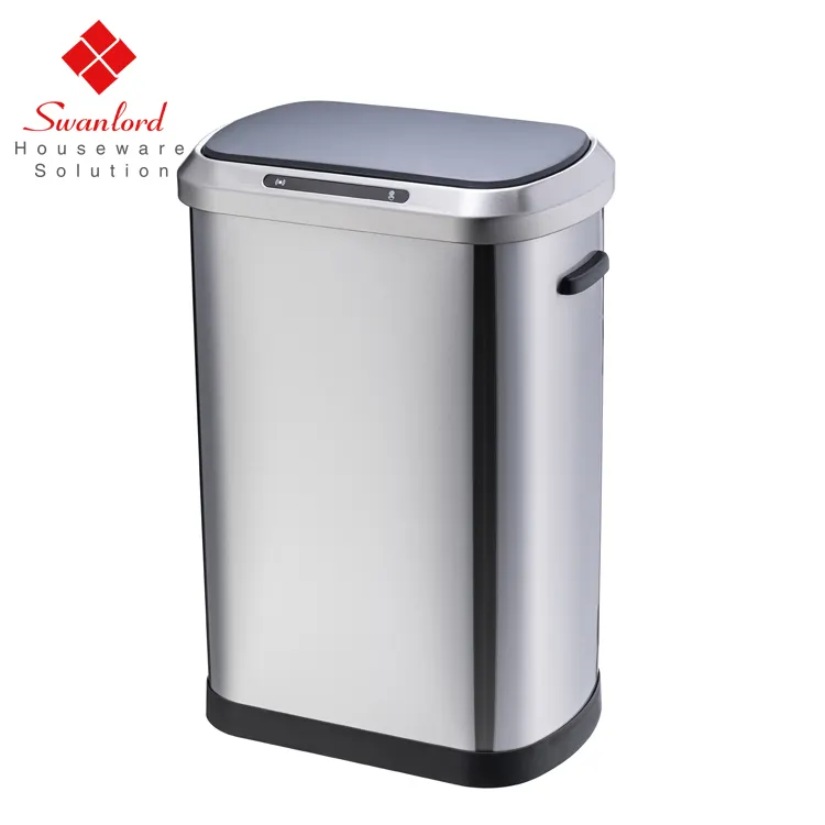 50L Stainless Steel Touchless Rectangular Kitchen Garbage Can Eco-Friendly Sensor Trash Bin with Open Storage