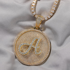 Collana con Ciondolo Hip-Hop Personalizzato a 24 Lettere, Placcata in <span class=keywords><strong>Oro</strong></span> 18K e Argento, Catena in Rame con Zircone come Pietra Principale, per Uomo - Product Image 4