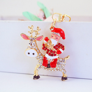 Placa de oro Metal aleación de zinc promoción dibujos animados Navidad Pere David's Deer Elk Santa Claus colgante llavero llaveros para bolso - Product Image 2