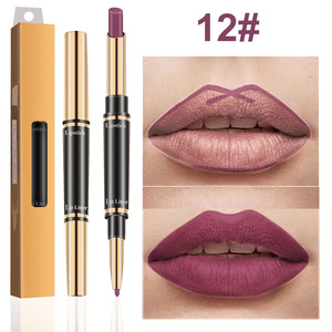Juego de lápices labiales dos en uno, 12 colores, mate, resistente al agua, dorado, doble cabezal, venta al por mayor - Product Image 3