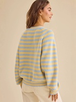 Damen Horizontal gestreifter Strick-Cardigan, langärmelig, locker sitzend, überschnittene Schultern, Retro, lässig, Frühling, Sommer, Streetwear, Strickjacke