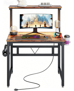 Scrivania da Gaming in Legno Rustico con Mensola Superiore e Organizzatori - Product Image 3