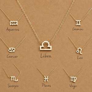 Birthday Gift Gold Plated 12 Zodiac Sign Pendant Wish Card Charm Gold Chain <b>Choker</b> Astrology Necklace Jewelry for Women - Product Image 6