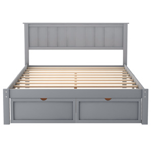 Lit simple en bois gris avec tiroir de rangement, meubles de chambre à coucher pour enfants, adultes, personnes âgées - Product Image 5