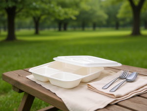 Contenitore per Pranzo Ecologico a 4 Scomparti da 36 Oz in Amido di Mais Biodegradabile con Coperchio, Stile Casual - Product Image 2