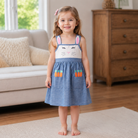Robe sans manches pour filles, collection Pâques, 2-10 ans, en chambray, avec oreilles de lapin brodées et bretelles, vente en gros