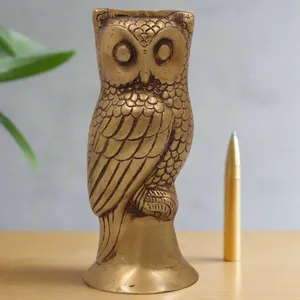 ที่ใส่ปากกาและที่จัดระเบียบโต๊ะทำงานรูปนกฮูกทองเหลืองสไตล์อาร์ตเดโค พร้อมสัญลักษณ์วาสตูแห่งปัญญา - Product Image 1