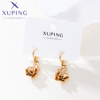 Anting Wanita 6034 XUPING Perhiasan Lapis Emas Warna Gold, Model Mawar Stereo Romantis, Anting Gantung Bunga untuk Pesta Pernikahan