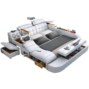 Muebles de dormitorio Juegos de dormitorio de cuero y tela Camas de masaje de función inteligente para Home Hotel - Product Image 5