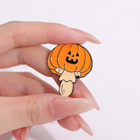 Joli bijou fantaisie en émail souple antique, motif champignon orange, pour Halloween, avec citrouille et fantôme, idéal comme cadeau