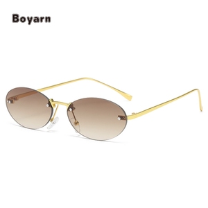 Custom Designer <b>Rimless</b> Metal Sun Glasses Fashion Oval Eyewear Wholesale <b>Sunglasses</b> for Women and Men New Arrival - Product Image 4