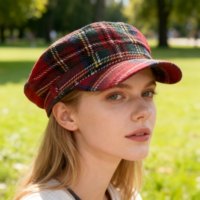 Gorras de Tartán Rojas y Verdes al por Mayor, Gorras de Navidad Vintage para Mujer
