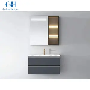 Mueble Moderno con montaje en pared, tocador con puerta corredera individual, pequeño espejo de baño con lavabo