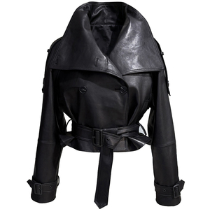 Chaqueta Corta de Mujer Personalizada con Cuello Convertible, Chaqueta Corta de Gamuza Premium con Cinturón y Opciones de Cuello Alto - Product Image 2
