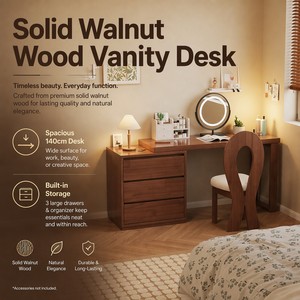 Bulk Zen Minimalist Neo Chinese Space Saving Multi Drawer <strong>Walnut</strong> Finished Rubberwood Apartment <strong>Dressing</strong> <strong>Table</strong> - Product Image 6