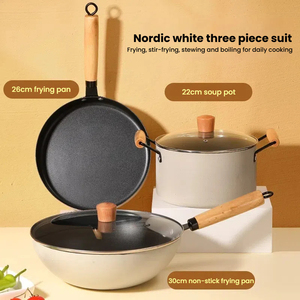 <span class=keywords><strong>Set</strong></span> di 3 Pentole e <span class=keywords><strong>Padelle</strong></span> <span class=keywords><strong>Antiaderenti</strong></span> Rivestite <span class=keywords><strong>in</strong></span> <span class=keywords><strong>Pietra</strong></span> Maifan, Utensili da Cucina <span class=keywords><strong>in</strong></span> Ferro Pregiato con Manici <span class=keywords><strong>in</strong></span> Legno - Product Image 2