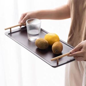 Bandeja de servir de bambú con asas, rectangular, con diseño de madera, para uso en el hogar, la oficina o restaurantes. - Product Image 5