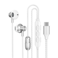 Earbud Kabel Tipe-C Logam Grosir dengan Kontrol Inline, Mikrofon Ganda, Peredam Kebisingan, untuk Ponsel, Gaming, dan Siaran