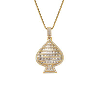 Grand pendentif cœur de pique, accessoires hip hop rap, laiton et zircon, chaîne avec pendentif cœur de pique tridimensionnel.