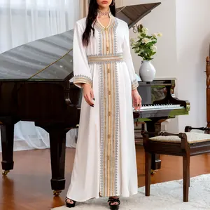 S-XXL 중동 여름 새로운 여성 드레스 여성 파티 가운 이슬람 demure 이브닝 드레스 수 놓은 드레스