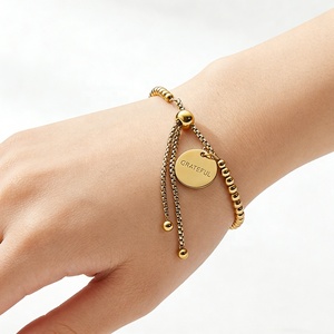 Pulsera <span class=keywords><strong>de</strong></span> Cadena Deslizante Ajustable con Mensaje Inspirador Grabado en Tono Dorado con Cuentas para Mujer, Uso Diario - Product Image 4