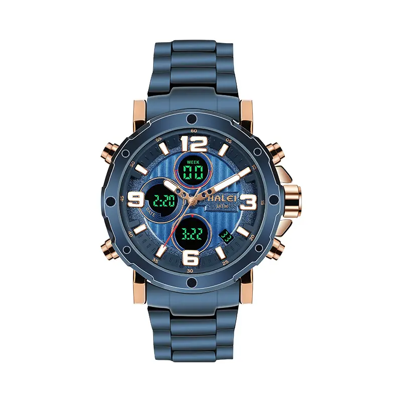 Reloj de pulsera deportivo para hombre, de acero inoxidable, de lujo, de cuarzo, con timón de estrella, 1003M, musulmán, marca de alta calidad