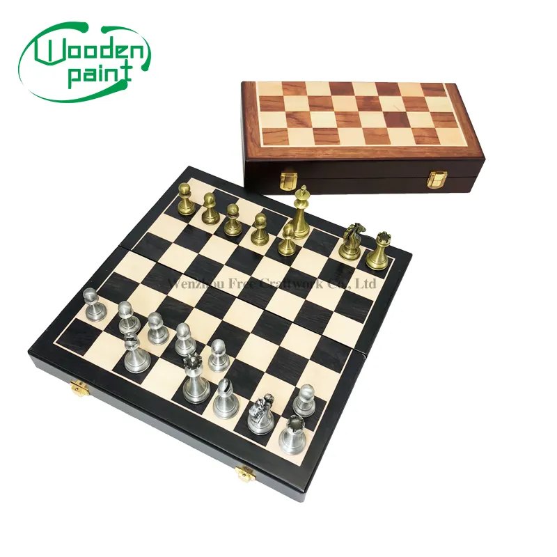 Toptan ahşap seyahat oyun seti özel depolama lüks satranç tahtası ahşap kutu