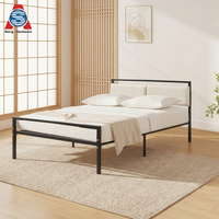 Cadre de lit double avec rangement, sommier métallique compact pour chambre d'amis, petit dortoir, mobilier de chambre à coucher