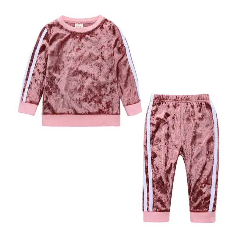 Ketamyy Gold Velvet Tracksuit Girls Autumn and Winter Trendy Childrens Foreign Gas Two-Piece Sports Suit for 3-8 Years Old 