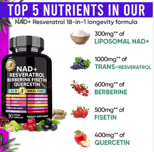 Hepsi 1 lipozomal NAD + resververl Quercetin Berberine Fisetin kapsül takviyesi hücresel enerji için NAD kapsül takviyesi - Product Image 2