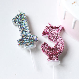 Super brillante y brillante tamaño grande 7,5 CM número de <span class=keywords><strong>velas</strong></span> cubierto con lentejuelas rosa azul de plata de oro de 0-9 números de cumpleaños <span class=keywords><strong>velas</strong></span> de cumpleaños - Product Image 3