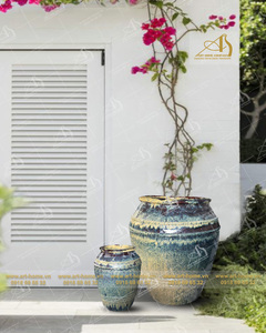 ชุดกระถาง GL016H78BR เซรามิกเคลือบสีน้ำตาลขนาดใหญ่สำหรับตกแต่งสวนสำหรับสถานรับเลี้ยงเด็กภูมิทัศน์ขนาดเล็ก - Product Image 2