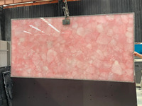Dalles de marbre rose en cristal naturel, quartz rose, marbre translucide, design de comptoir en marbre rétroéclairé