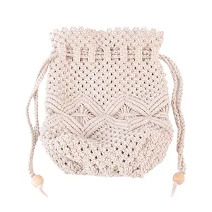 Women Cotton Rope Woven Shoulder Bag Bucket Tote Summer Beach Woven Handmade Bohemia Weaving Handbag Schoolbag Mobile Phone Bag