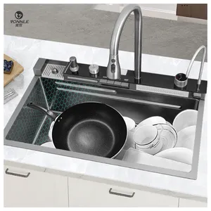 Gemüse waschen Edelstahl Waschbecken Waschbecken Küchen spülen und Wasserhahn Wasserfall Küchen spüle