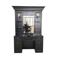Miroir de Salon Professionnel avec Armoire, Meuble de Salon Moderne Portable en Bois avec Multiples Espaces de Rangement pour Centres Commerciaux et Hôtels