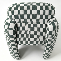 Fauteuil d'appoint moelleux à carreaux crème noir, canapé simple en peluche douce et romantique pour une décoration intérieure confortable
