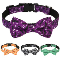 Collier pour chien Halloween, lot de 4, avec nœud papillon détachable, boucle à dégagement latéral, motifs chauve-souris, crâne, citrouille, toile d'araignée, réglable, violet