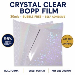 Película de Laminación en Frío al por Mayor, 30 micras, BOPP, Autoadhesiva, Sin Burbujas, Transparente, para Cajas de Regalo y Empaque de Cosméticos - Product Image 1
