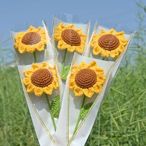 Fiore di Girasole Artificiale Creativo Intrecciato a Mano in Cotone all'Uncinetto, Regalo per Matrimonio, San Valentino, Festa della Mamma, Compleanno, Decorazione per Banchetti - Product Image 4