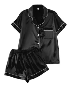 Ensemble de pyjama <span class=keywords><strong>2</strong></span> pièces pour femme, mignon et confortable, avec col rabattu, taille élastique, manches courtes et pantalon – Idéal pour dormir, la détente ou la nuit - Product Image 3