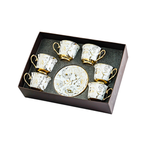 Taza de Café de Cerámica de Diseño Estilo Ins, Taza Retro para Latte, Exquisito Juego de Té para la Tarde, 6 Tazas, 6 Platos - Product Image 1