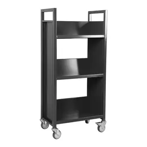 Single Sided 3-Tiers V-Shaped Shelves Metal Library Book Trolley / Mobile School Book Cart