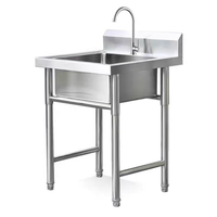Évier de cuisine autoportant robuste à cuve unique en acier inoxydable avec robinet et crédence pour hôtels et restaurants